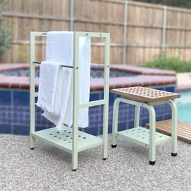 Anthology Spa Asta 4-Bar Towel Rack with Stainless Steel Storage Shelf Organizer Light Sage