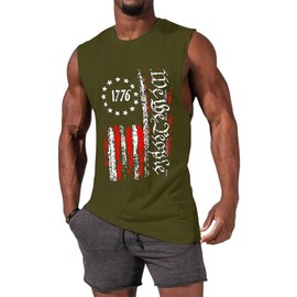 iudam 4th of July Independence Day 1776s American Flag Sleeveless Graphic T-Shirts Gym Workout Patriotic Tank Tops (Army Green,L)