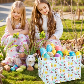 ASKETAM Easter Basket for Kid Large Empty Rectangular Cute Easter Gift Storage Basket Bunny Eggs Décor (Rabbit Butterfly Sun)
