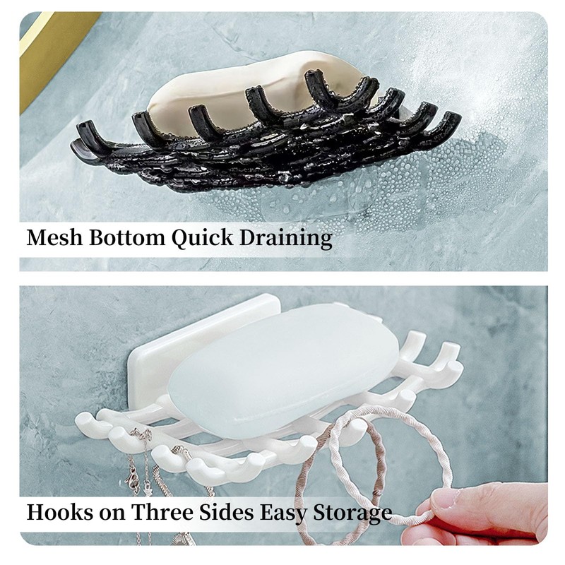 EOAMGO Soap Dish for Shower Bathroom,Soap Holder, 2PCS No-Drilling Wall