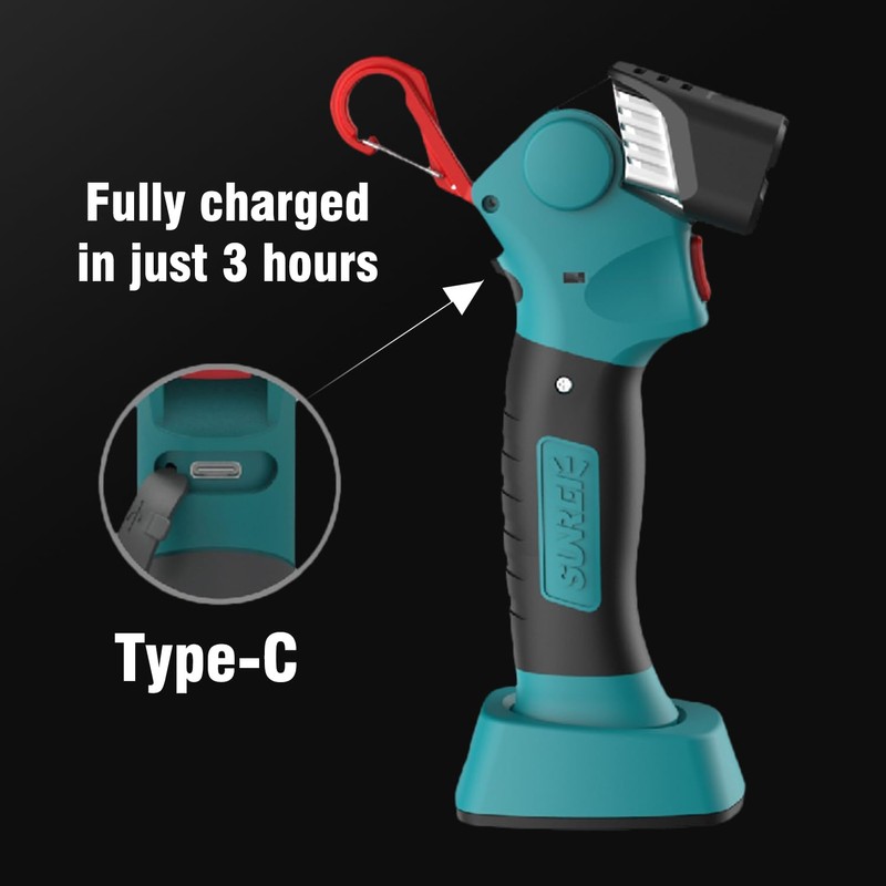 SUNREI LED Work Light/Flashlight Rechargeable, 1000 Lumens Handheld Mechanic Light
