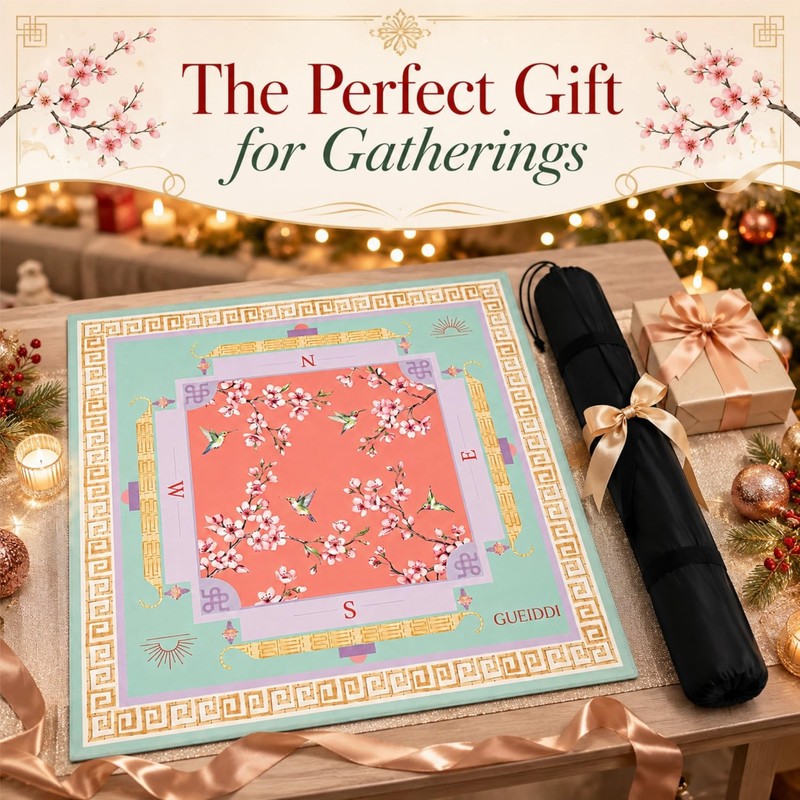 Gueiddi Premium Pink Floral Mahjong Mat 33"x33" , Smooth Glide