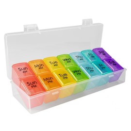 7 day 14 compartment portable pill Organizer, morning and evening split pill box, can be used for pills/capsules/vitamins/fish oil etc.White