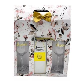 TMD Holdings Floral Hostess Set with 2 Cheers Wine Glasses and Wine Opener