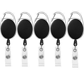 MaIelasd Retractable Badge Holder with Clasp and Clip for Id Card Holders (Black-5pack)