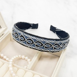 Burnaby silver embroidered blue black hair band / 버나비 실버 자수 블루 블랙 헤어밴드
