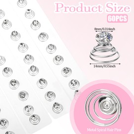 60 PCS Spiral Hair Pins, Pearl Rhinestone Diamond Hair Pins Spiral Gems Rhinestone Crystal Twister Hairpin Gems Spirals Twist Hairpin Wedding Hairs Accessories for Wedding Bridal Women Prom Party