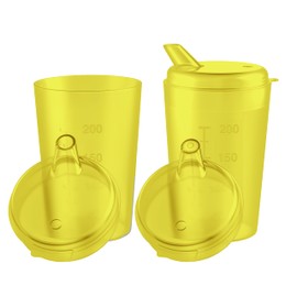 THERACASO Sippy Cup Set - 3 x 250 ml Sippy Cups with 3 Lids (4 x 4 mm & 12 x 10 mm Openings) for Seniors, Children & Patients with Limited Motor Skills - Dishwasher Safe (Yellow)