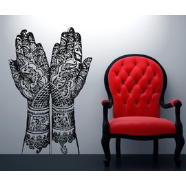 Henna Hands Wall Decal Home Decor. India Home Decor. (Black) 42in Tall X 27in Wide. #OS_AA383s