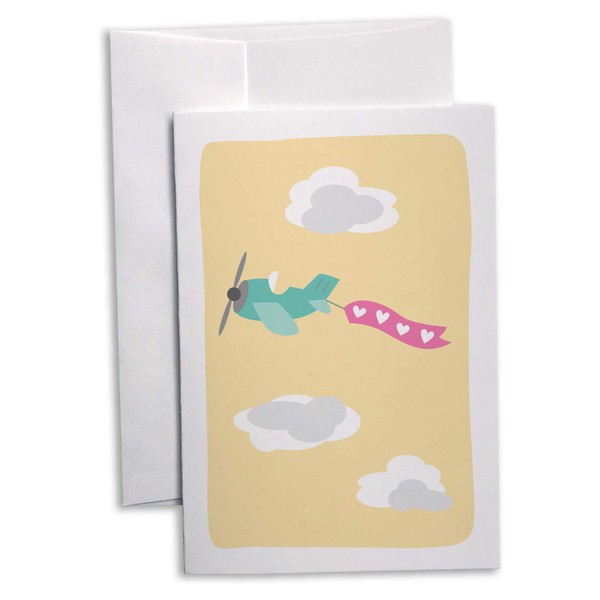 Traveling Hearts Airplane Greeting Cards - Children's Valentine's Note Cards - 24 Cards with Envelopes