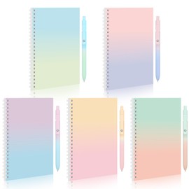 Zhanmai 10 Pcs Aesthetic Spiral Notebooks and Pens Pastel Retractable Gel Ink Pens 5 Pcs Gradient Color Pens 5 Pcs A5 College Ruled Spiral Journals for Aesthetic Cute School Office Supplies