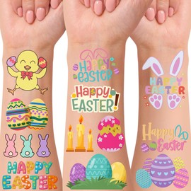 Backtopeia Easter Temporary Tattoos Bunny Eggs Holiday Festival Party Decorations Set Favors Supplies Decorative Basket Rabbit Suitable For Kids Teens Youth Adult Gift Idea 4 Sheets - 50Pcs