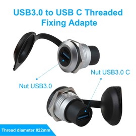 Wonvify USB 3.0 Panel Mount Coupler, Built-in Thread Mounting Adapter 5Gbps USB 3.0 Female USB Flush Mount Car with Waterproof Cap, Round Socket Converter