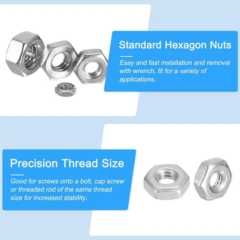 METALLIXITY Hex Nuts (#8-32) 50Pcs, 304 Stainless Steel Coarse Thread