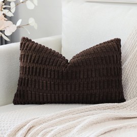 Artscope Corduroy Set of 1 Cushion Cover 30x50 cm Super Soft Boho Striped Lumbar Pillow Covers Case Decorative Modern Cushion Covers for Sofa Couch Bedroom Car Decor Dark Brown