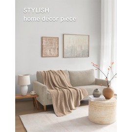 YnM Chunky Cotton Knit Throw Blanket, Cable Knit Throws for Bed Couch Sofa, Comfy & Relaxing, Decorative Piece for Farmhouse Modern Boho Rustic Scandinavian Chic Vibe, Beige 40x50 Inches