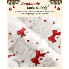 Kokaaee Christmas Pillow Covers 18x18 Inch - Set of 2 Embroidered White Christmas Throw Pillow Cases Soft Plush Faux Fur Bow Xmas Decorations Winter Holiday Decor for Home Bedroom Sofa