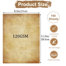 Acidea 100 Sheets Vintage Stationery Paper, 120GSM Thicker A4 Vintage Double Side Printing Papers, Antique Textured Looking Letterhead Paper for Resume, Diploma, Writing, Certificates