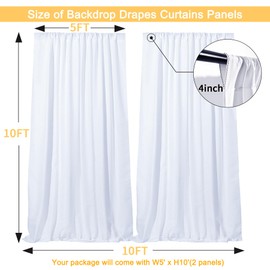 Gallety 10 FT x 10 FT White Backdrop Curtain - Polyester Backdrop Curtain Panels with 4 Inch Rod Pockets - Wedding Ceremony Party Home Window Decoration