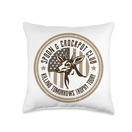 Spoon And Crockpot Club - Funny Deer Season Huntin Spoon and Crockpot Club Tomorrow's Trophy Deer Hunting Joke Throw Pillow, 16x16, Multicolor