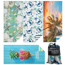 Casa Platino 4 Pack Beach Towels – Extra Large 32"x71" Microfiber Quick Dry Towel Set, Dual Side Printed, Lightweight Pool Towel for Travel, Camping & Outdoor Use – Palm