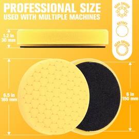 KUIMIT Yellow Polish Pad, Buffing Polishing Pads, 1Pc 6.5 Inch Face for 6 Inch 150mm Backing Plate Compound Buffing Sponge Pads for Car Buffer Polisher Compounding, Polishing and Waxing
