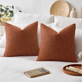 MIULEE Burlap Linen Throw Pillow Covers 18x18 Inch Set of 2 Rust Farmhouse Decorative Pillows Modern Pillowcases Soft Accent Cushion Covers for Outdoor Couch Sofa Bedroom Livingroom Home Decor