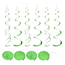 sourcing map 24 Pcs Green Party Hanging Swirls Single Double Strip Hanging Decorations Foil Swirling Hanging Plastic Ceiling Streamers for Birthday Party with Hang Tag Hook & Strip
