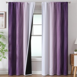 Estelar Textiler Purple and Greyish White Ombre Blackout Curtains 84 Inch Length 2 Panels Set, Full Room Darkening Rod Pocket Curtains for Bedroom, Thermal Insulated Drapes for Living Room, 52Wx84L