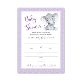 GENDER NEUTRAL Purple Elephant BABY SHOWER INVITATIONS— Pack of 25 — Little Peanut Baby Shower Blank Fill-in INVITES, Unique, Purple Baby Shower Invite, DIY Invites Polka Dot SKU I503-INV1