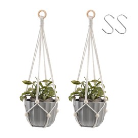 Artilady Hanging Planter for Indoor Plants Macrame Plant Hanger Large Hanging Plant Holder with Adjustable Beads Plants Basket White Rope Boho Plant Wall Decor