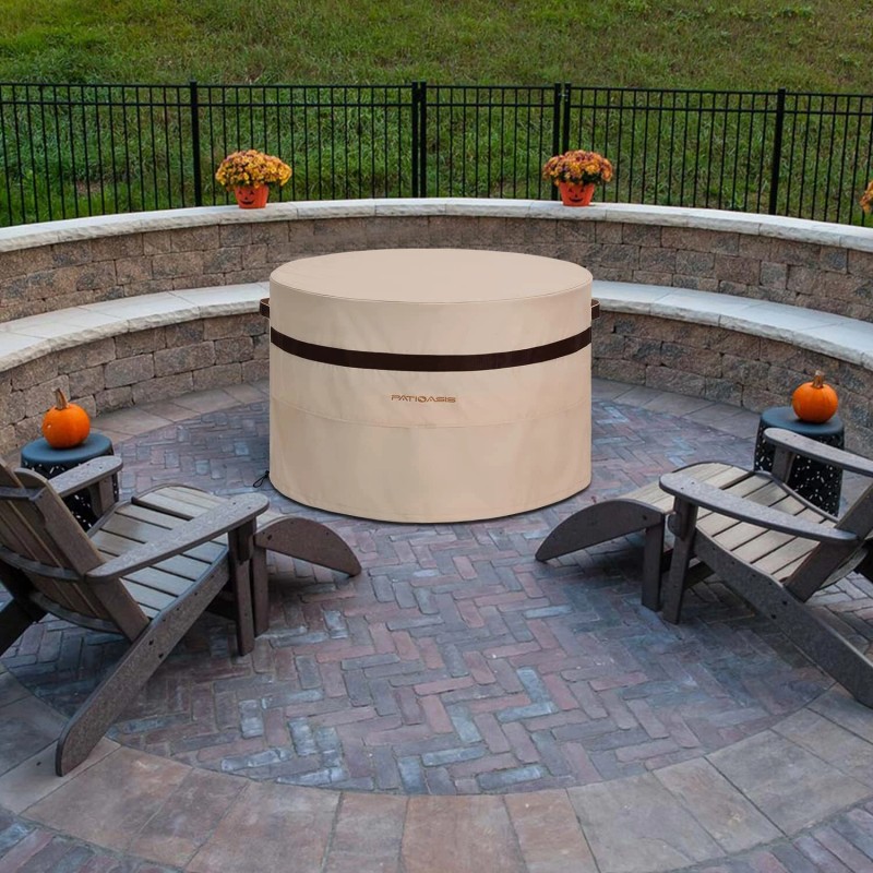 PATIOASIS Round Fire Pit Cover 40 inch Dia Waterproof 600D