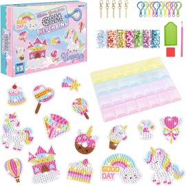 Kit de Pintura de Diamantes para Niñas, 15 Llaveros de Arte DIY con Caja de Almacenamiento, Juguetes de Manualidades Creativas para Niños y Niñas de 5 6 7 8 9 10 11 12 Años, Regalos de Cumpleaños y Navidad