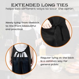 TAYUQEE Chef Apron for Men Women - 5 Pack Unisex Bib Aprons with 2 Pockets, Washable Kitchen Aprons for Cooking Baking Restaurant crafting, BBQ Drawing Apron Bulk, Black