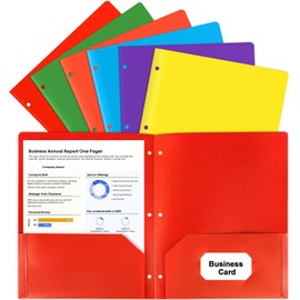 HABGP Colored Folders with Pockets 3 Hole Punched, Plastic Heavy Duty 2 Pocket Blinder Folders with Business Card Holder, Office Binder Folders for Documents, Filing Cabinet, Report, School