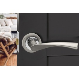 Infinity Decor Twisted Lever on Rose Door Handles Set - Latch & Hinges Pack in Dual Tone, for Internal and External Use