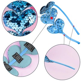 Doneace Valentine's Day Heart Headband Blue Love Sequins Hair Hoop Hair Accessories Glitter Heart Shape Hair Band For Women Girls Valentines Day Wedding Birthday Party Gift New Year Hair Headpiece