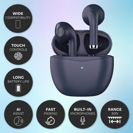 WATCHEM Wireless Earbuds TWS Earphones, 5.0 Bluetooth in-ear headphones, IPX5 Waterproof, TWS Bluetooth Earphones, Fast Charging Case, AI supported (Blue)