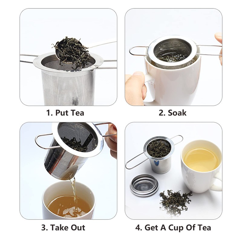 WANGCL Stainless Steel Tea Strainer Sitting in Cups with Folding