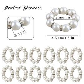 XIMEY Napkin Rings, Pack of 12 Napkin Ring, Napkin Ring, Pearl Design, for Weddings, Family Dinners, Dinner Parties, Restaurants, Hotels (White Pearl)