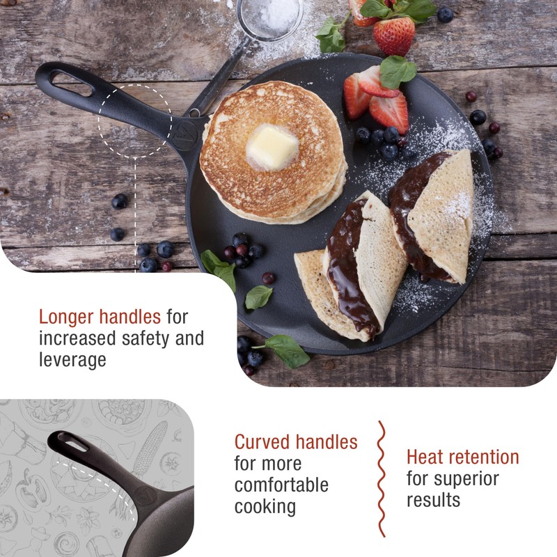 Victoria 10.5-Inch Cast Iron Comal Griddle Pan with a Long