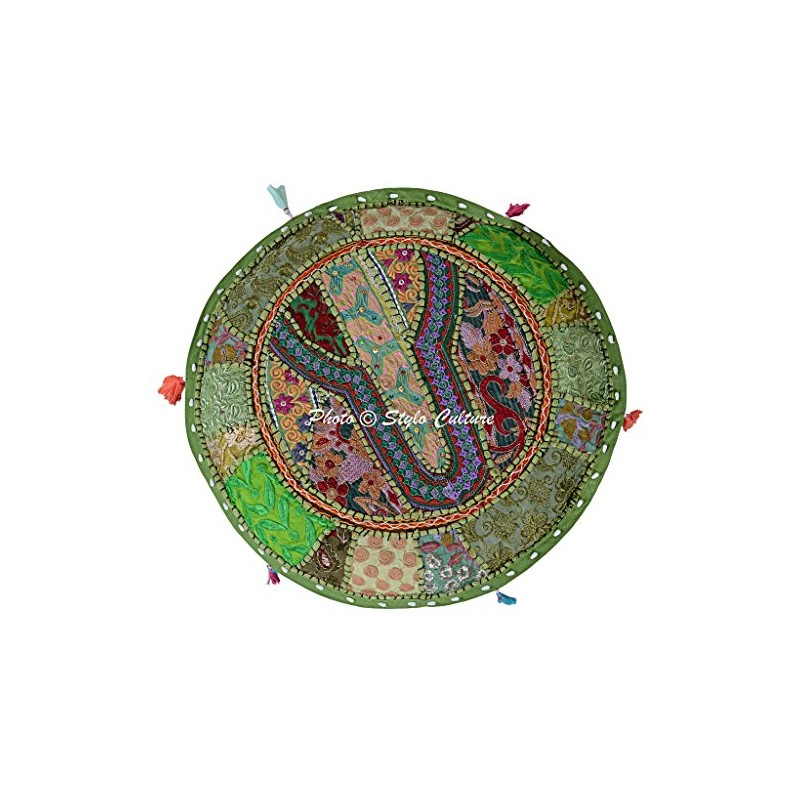 Stylo Culture Cotton Patchwork Embroidered Pouffe Stool Ottoman Stool Pouf