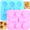 YIMINGMOLD 2pcs Puppy Paw and Bone Silicone Chocolate Molds For