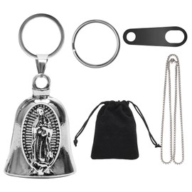 Zhaoyao Motorcycle Bell Guardian Angel, Sturdy Guardian Bell 3D Pattern Design Motorcycle Bell For Protecting Riding Gremlin Bells For Motorcycles With Storage Bag & Necklace, Silver, Small