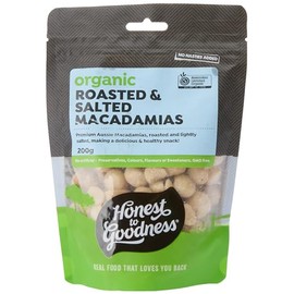 Honest to Goodness, Organic Roasted & Salted Macadamias, 200g - Premium Biodynamic Macadamias Grown in Queensland. Dry Roasted with a Touch of Sea Salt.