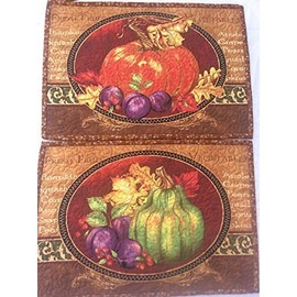 Thanksgiving Quilted Placemats Leaves Pumpkins Homemade Handmade Quilts Fall Harvest Fruit Basket Table Settings