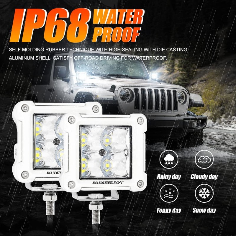Auxbeam FA Series White Housing LED Pods, 3Inch 40W Spot