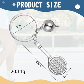 Otuuz Silver Tennis Keyring Tennis Racket Tennis Ball Key Ring Metal Sports Keyring for Tennis Player Gift, Tennis