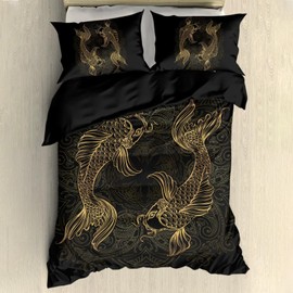 Gearider Carp Fish Comforter Cover 3 Pcs Mandala Floral Duvet Covers Bedspread Gold Bohemian Bedding Set Twin Indian Size Bed Set (1 Duvet Cover 2 Pillowcases)