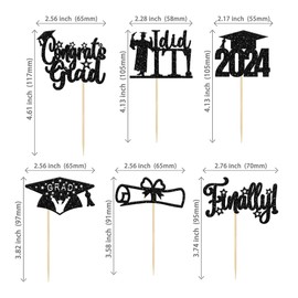 Paquete de 24 decoraciones negras para cupcakes de graduación 2022 con purpurina finalmente did It para diploma de graduación, magdalenas, decoraciones para tartas de graduación 2022, suministros de decoración para fiestas temáticas de graduación